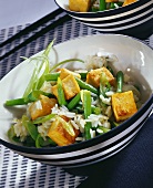 Rice with fried tofu and green beans