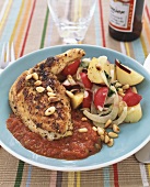 Grilled chicken leg with anchovy and tomato sauce