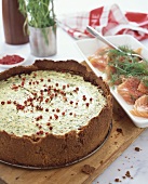Spinach tart with pink pepper and gravlax (Sweden)