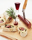 Wrap with chorizo and white cabbage, sliced