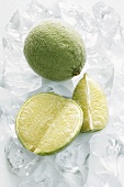 Frozen limes on ice cubes