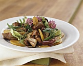 Mushroom salad with potatoes and chicken liver