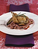 Stuffed quail on red wine risotto