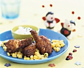 Chicken wings with sweetcorn and herb dip for children