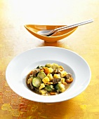 Vegetable stew with Brussels sprouts, potatoes and meat