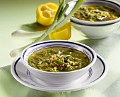 Grüne Bohnensuppe mit Paprika und Frühlingszwiebeln