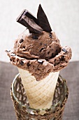 Chocolate ice cream in wafer cone
