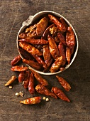 Dried chillies (overhead view)