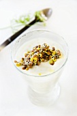 Cold almond soup with sprouted seeds