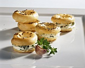 Choux pastry rings filled with soft cheese
