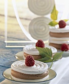 Meringues with chocolate cream and raspberries