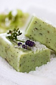 Herbal soaps with lavender and bath salts