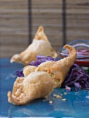 Wontons with red cabbage salad