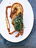 Glazed lobster with spinach and teriyaki sauce