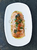Salmon sashimi with beurre noisette and chives