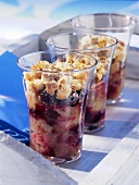 Rhubarb crumble in three glasses