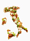 Mozzarella pizza in the shape of the map of Italy