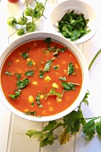 Tomato and sweetcorn soup with fresh parsley