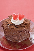 Chocolate cake with jelly hearts & cream rosette (Valentine's Day)
