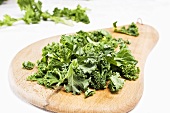 Kale, chopped, on chopping board