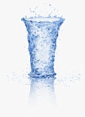 Water forming the shape of a glass