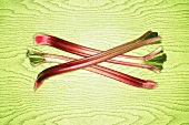 Rhubarb on green wooden background