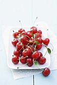 Sour cherries on white plate
