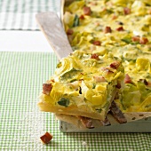 Leek and bacon pizza