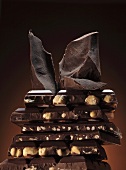 Pieces of nut chocolate, stacked