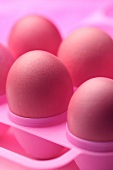 Pink Easter eggs in an egg holder