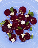 Beetroot carpaccio with goat's cheese and sunflower seeds