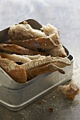 Slices of rustic bread in lunch box