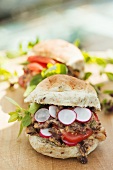 Bean, radish and tomato sandwich