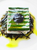 Sea bass with courgette jelly