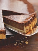 Chocolate tart with almonds and cardamom