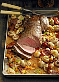 Roast beef with mushrooms and bacon