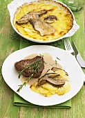 Porccini mushrooms au gratin with a steak