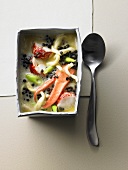 Black lentil soup with lobster and Spätzle (soft egg noodles from Germany)