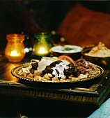 Lamb with flatbread and onions