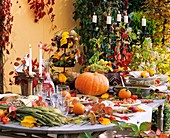 Herbstlich gedeckter Tisch im Freien