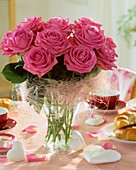 Vase of pink roses