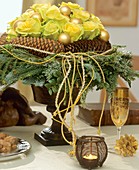 Arrangement of roses with wreath of Noble fir & pine cones