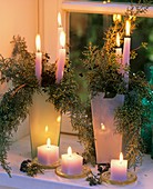 Candle decoration with Arizona cypress