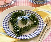 Box heart on blue and white plate