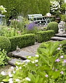Summery garden with box hedges