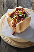Bunny chow (Hollowed-out white loaf filled with curry, South Africa)