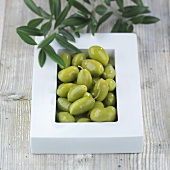 Green olives in a bowl