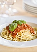 Spaghetti bolognese with basil