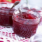 Strawberry jam in jars