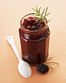Blackberry and pear jam in jam jar